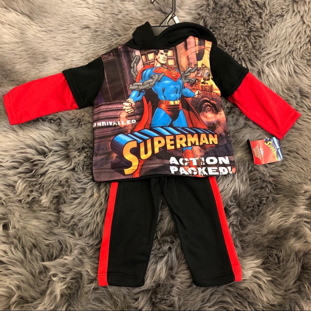 DC Comics | Boy's Superman 2 Piece Jogger Set | Black and Red | Size 2T